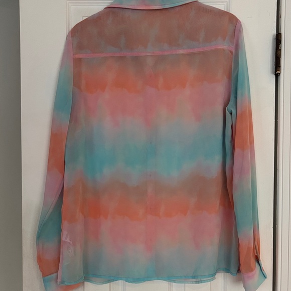 Forever 21 Coral, Aqua & Lavender Tie-Dye Button-Up Shirt - Picture 4 of 4